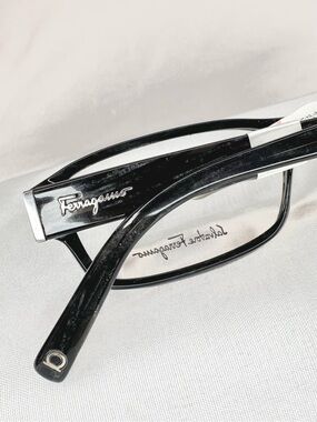 Salvatore Ferragamo Men’s Black Glossy Rectangular Glasses